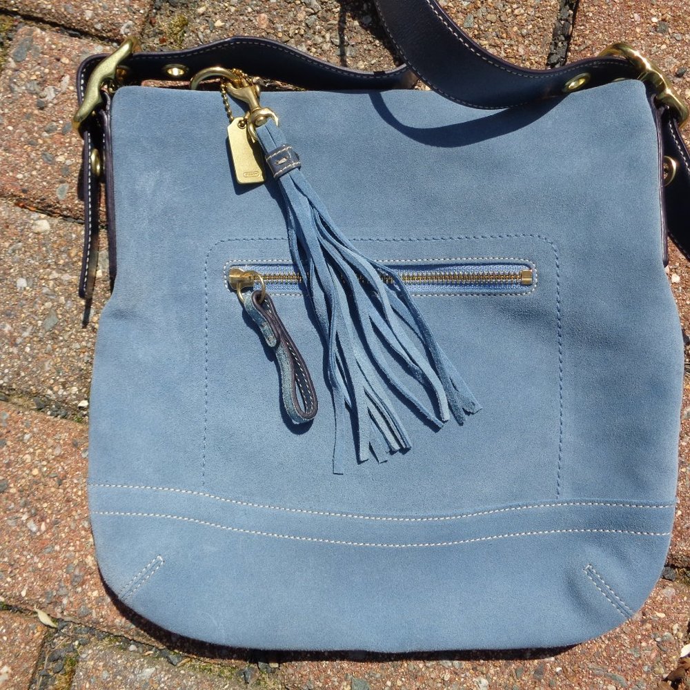 Blue suede & leather Coach crossbody bag
